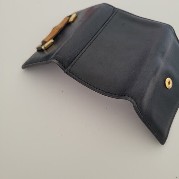 Gucci Bamboo Key Holder Wallet Case Leather Small Unisex Black Trifold - Picture 7 of 10